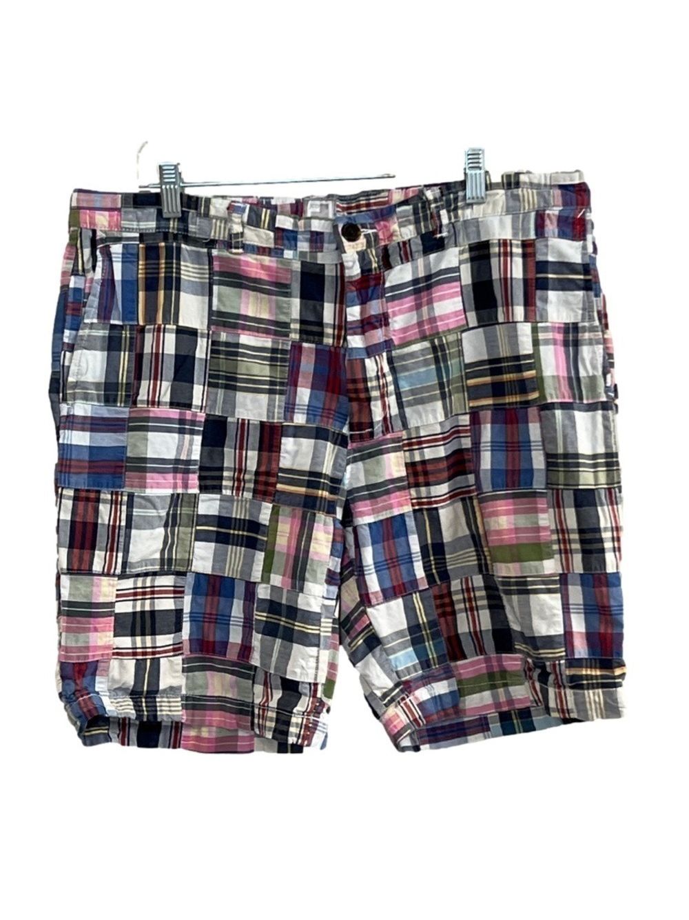 Men's Jcp Madras Patchwork Bermuda Cotton Multi Color Plaid Shorts. Size 36